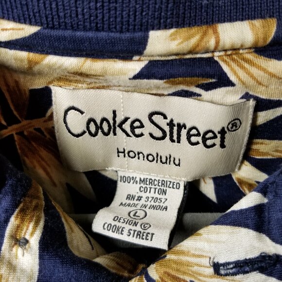 Cooke Street Mens Large Polo Shirt Navy/Tan Cotton Golf Hawaiian Aloha Tropical - Picture 3 of 3